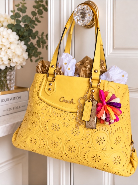 Coach Handbags - 2013 Coach Ashley Lace Eyelet Leather Carryall F21883 – Vintage-Era Rare Yellow